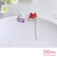 在飛比找momo購物網優惠-【MISA】韓國設計S925銀針不對稱溫柔愛心兔子造型耳環(
