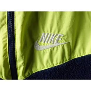 美國【NIKE】螢光黃X深藍撞色拼接休閒連帽外套