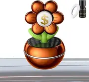 Car Fragrance Air Freshener - Solar Powered Car Aromatherapy Diffuser | Flower Design Wealth Sign, 360 Degree Rotation, Interior Dashboard Decoration for Women Men