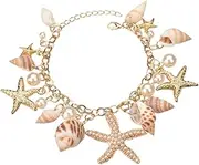 [Generic] Starfish Pearl Anklet Bracelet - Adjustable Seashell Bracelet, Hawaiian Sea Shell Charm Bracelets, Beach Shell Bracelet, Beach Bracelet, Summer Beach Bracelets, Exquisite Women Trendy Boho Jewelry, A,