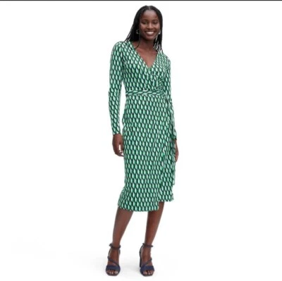 DVF Diane Von Furstenberg x Target L/S Midi Arrow Geo Green Wrap Dress SMALL