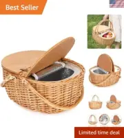 Eco-Friendly Vintage Wicker Picnic Basket with Dual Entry Lid for Outdoor Dining