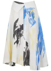 3.1 Phillip Lim LS Printed Poplin Midi Skirt - Blue - 14 14