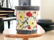 Hand-Built Pottery Vase with Hand-Painted Pansies, Made in Melbourne Studio
