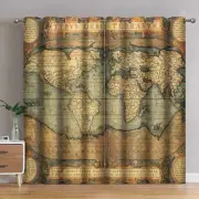 Jekeno World Map Blackout Curtains World Map Vintage Print Grommet Window Dra...