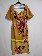 Pasduchas Flicker Partty Midi Gold Floral Dress Size 10 NWT RRP$350 (4314)