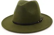 [Yiozoi] British Jazz Hat Unisex Fedora Panama Felt Hat Belt Decoration Wide Brimmed Party Official Hat Large, Army Green, One Size, Army Green, One Size