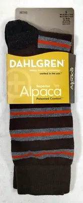 Dahlgren Alpaca Metro Socks Dark Brown W/Gray & Orange Stripe Large