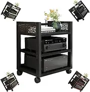 VFGFPTBTUK Movable AV Media Stand 3 Tier Stereo Rack Open Media Storage Cabinet Wooden Corner Shelf Multi-Function Component Cabinet For Theater Home Living Room(Black)