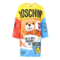 在飛比找momo購物網優惠-【MOSCHINO】熊熊圖案七分袖長版洋裝(黃色拼藍紅)