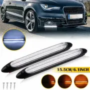 2PCS Amber 15.5m White LED Strip Daytime Runnning DRL Light Headlight Sequential (for: BMW)