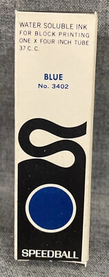 Vintage USA Made Speedball Block Printing INK Oil Base Metal Tube Blue No. 3402