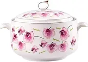 Ceramic Soup Tureen with Lid,Large Capacity Round Soup Crock with Lid and Handles, Cooking Pot Stockpot for Serving Salad Pasta Noodles Stew, Microwave and Dishwasher Safe,3000ml,A