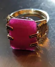 7 Cts Ruby Ring - Size 6 1/2 - Natural Ruby Gem In 14 K Gold And 925 Sterling