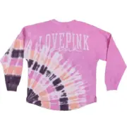 Vs Victorias Secret Pink Varsity Crew Sweater Jacket Top Fuchsia Pink Tie Dye L