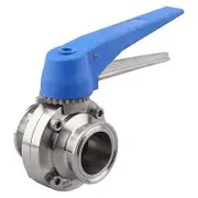 Butterfly Valve with Blue Trigger Handle Stainless Steel 304 Tri-Clamp (1.5 Inch Tri Clamp Butterfly Valve) Silver