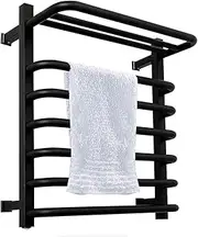 Towel rack Electric Towel Warmer, Clothes Rack, Heated Towel Rail, Polished Stainless Steel Radiator with Shelf, Heated Towel Rail for Bathroom, Wall Mounted, with On/Off Switch (Black