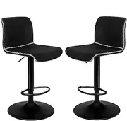 ALFORDSON 2pcs Bar Stool, Swivel Kitchen Barstools with Seat in 59-81cm Adjustable Height, Home Bar Counter Dining Chairs with Footrest and Floor Protector (Remy Fabric Black)