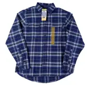 Woolrich Brawny Flannel Shirt Mens Medium Blue White Plaid Shacket Workwear NEW