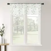 Sheer Voile Curtain Valances, Leaves Embroidered 1 Leaves-greyish Green