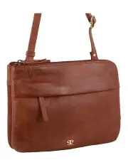 [PIERRE CARDIN] Leather Ladies Crossbody Bag in Tan