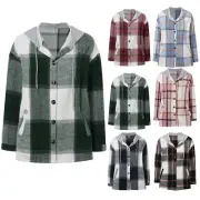 Women Shacket Jacket Plaid Button Down Long Sleeve Shirt Womens Coats plus Size