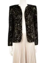 Vintage Black Velvet Gold Sequin Detailed Jacket