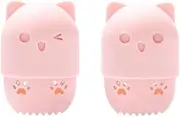 2 Pcs Silicone Makeup Sponge Holder Beauty Sponge Blender Holder Beauty Makeup Sponge storage box Case for Travel (Pink, One size)
