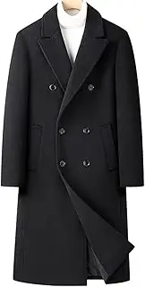 [TangDao] Mens Winter Wool Trench Coat Notched Double Breasted Slim Fit Pea Coat Long Windbreaker Overcoat with Pockets