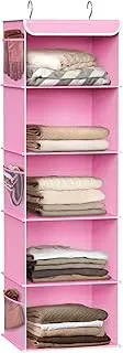 SimpleHouseware 5 Shelf Hanging Closet Organiser with Side Pockets, Pink