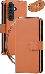 for Samsung A24 (4G 5G) Leather Zip Wallet Phone Case Crossbody Lanyard Cover(for Samsung A24 (4G 5G)/Brown)