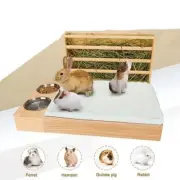 With Litter Box Rabbit Hay Feeder Wooden Feeding Bowl Bunny Feeder Manger