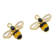 20-pack Alloy Enamel Bee Charm Honeybee Pendant Winged Insect Dangle DIY14*12mm