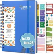 BLESWIN Weekly Planner 2025-2026, A5 Diary 18 Months Week to View, Weekly & Monthly Planner with Stickers Tabs, A5 Week to View Diary Spiral Bound, Academic Diary Organiser Blue for Life Work Balance