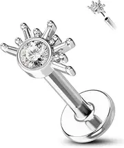 [COCHARM] Cute Sun Helix Cartilage Tragus Piercing Jewellery 16g 8mm Titanium Post Flat Back Earring Stud Labret Bar for Women Silver Gold Threadless