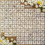 Fainne 100 Pcs Stencils for Painting on Wood Reusable Stencil Crafts Drawing Templates Holiday Stencils Wall Paper Stencil Set for DIY Art Scrapbook Home Decor 2 x 2 Inch (Flower, Plants)