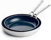 Blue Diamond Cookware Tri-Ply Stainless Steel Ceramic Nonstick, 9.5" and 11" Frying Pan Skillet Set, PFAS-Free, Multi Clad, Induction, Dishwasher Safe, Oven Safe, Silver