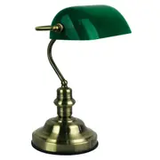 Bankers Antique Brass and Gloss Green Touch Desk Lamp