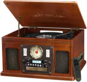 8-In-1 Bluetooth Record Player & Multimedia Center, Built-In Stereo Speakers - T