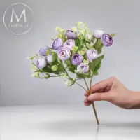 在飛比找momo購物網優惠-【Floral M】法式花園紫色圓葉小玫瑰花束仿真花花材 （