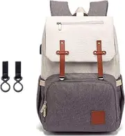 Diaper Bag Backpack, Mastery Baby Maternity Nappy Changing Bags Multifunction Waterproof Travel Back Pack with Stroller Straps, Unisex and Stylish (Grey & White)