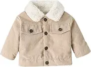 [Noubeau] Baby Boys Girls Corduroy Jacket Kids Toddler Sherpa Lined Top Lapel Button Down Thicked Warm Coat Winter Outerwear