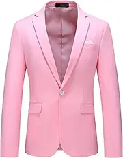 [JEShifangjiusu] Men's Party Suit - 1 Button - Solid Color - Casual Tuxedo Blazer for Themed Parties, Pink A1, L