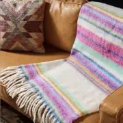 Free People Skye Stripe Blanket Fringe Throw Soft 60"×51" NEW