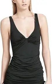 [Calvin Klein] Printed Ruched Tummy Control Tankini Top Women's Swimsuit