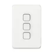 Clipsal Iconic Series Vertical Switch, 3 Gang, 1/2 Way, 10AX, 250V, Vivid White - 3043VA-VW