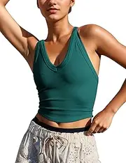 [Burtell] Women Racer Back Workout Tank Tops Slim Fit V Neck Halter Tops Summer Basic Yoga Gym Athletic Ribbed Sleeveless Tops