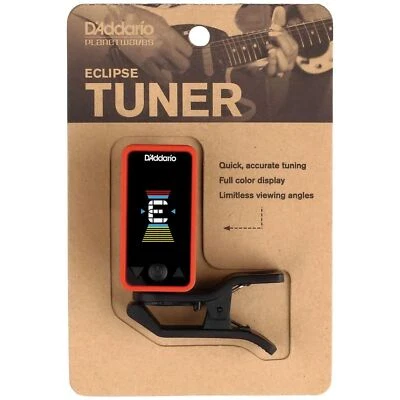 D'Addario PW-CT-17RD Eclipse Clip-on Chromatic Tuner for Guitar and Bass, Red