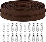 Sawoake #5 Nylon Coil Zippers by The Yard Bulk 10 Yards with 20pcs Zipper Sliders for DIY Sewing Tailor Craft Bag Garment Home Textile…(Brown)