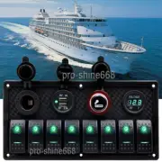 8 Gang Green LED Rocker Switch Panel Car Boat Marine Voltmeter 2 USB 12V 24V (for: Fiat)